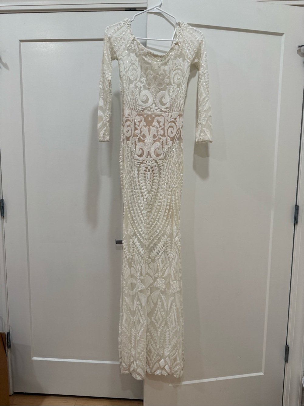 Ivory Embroidered Sheath Dress - Elegant Lace Evening Dress